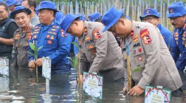 Kabarhakam Polri Komjen Pol, M. Fadil Imran memimpin kegiatan bakti sosial (baksos) bersih-bersih dan menanam 2000 bibit mangrove di Pantai Tanjung Pasir, Kecamatan Teluknaga, Kabupaten Tangerang, Sabtu (25/11/2023) (Foto : Humas PMJ)