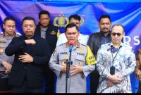 Kabaharkan Polri Komjrn Pol Fadil Imran dalam kegiatan Pre Departure Briefing (PDB) dan Apel Pemberangkatan Satgas PAM TPSLN Operasi Mantap Brata 2024 di Pusat Misi Internasional Polri Serpong, Banten.Senin (29/01/2024)