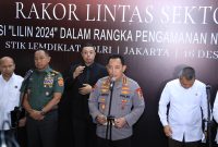 Kapolri Jenderal Polisi Drs. Listyo Sigit Prabowo memimpin rapat lintas sektoral persiapan pengamanan libur Natal dan tahun baru (Nataru) di PTIK, Jakarta Selatan, Senin, (16/12/24).

