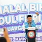 Kapolri Jenderal Pol. Listyo Sigit Prabowo berbicara dalam kegiatan Halalbihalal Idul Fitri 1447 Hijriah bersama keluarga besar KSPSI AGN (Konfederasi Serikat Pekerja Seluruh Indonesia pimpinan Andi Gani Nena Wea) di PT KMK Global Sports, Tangerang, pada Selasa (14/4/2026). (Divisi Humas Polri)